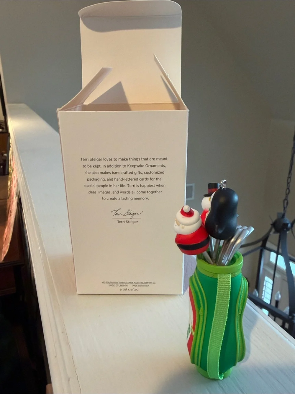 Hallmark Green and Red Golf Bag Ornament with Santa, Snowman, Penguin